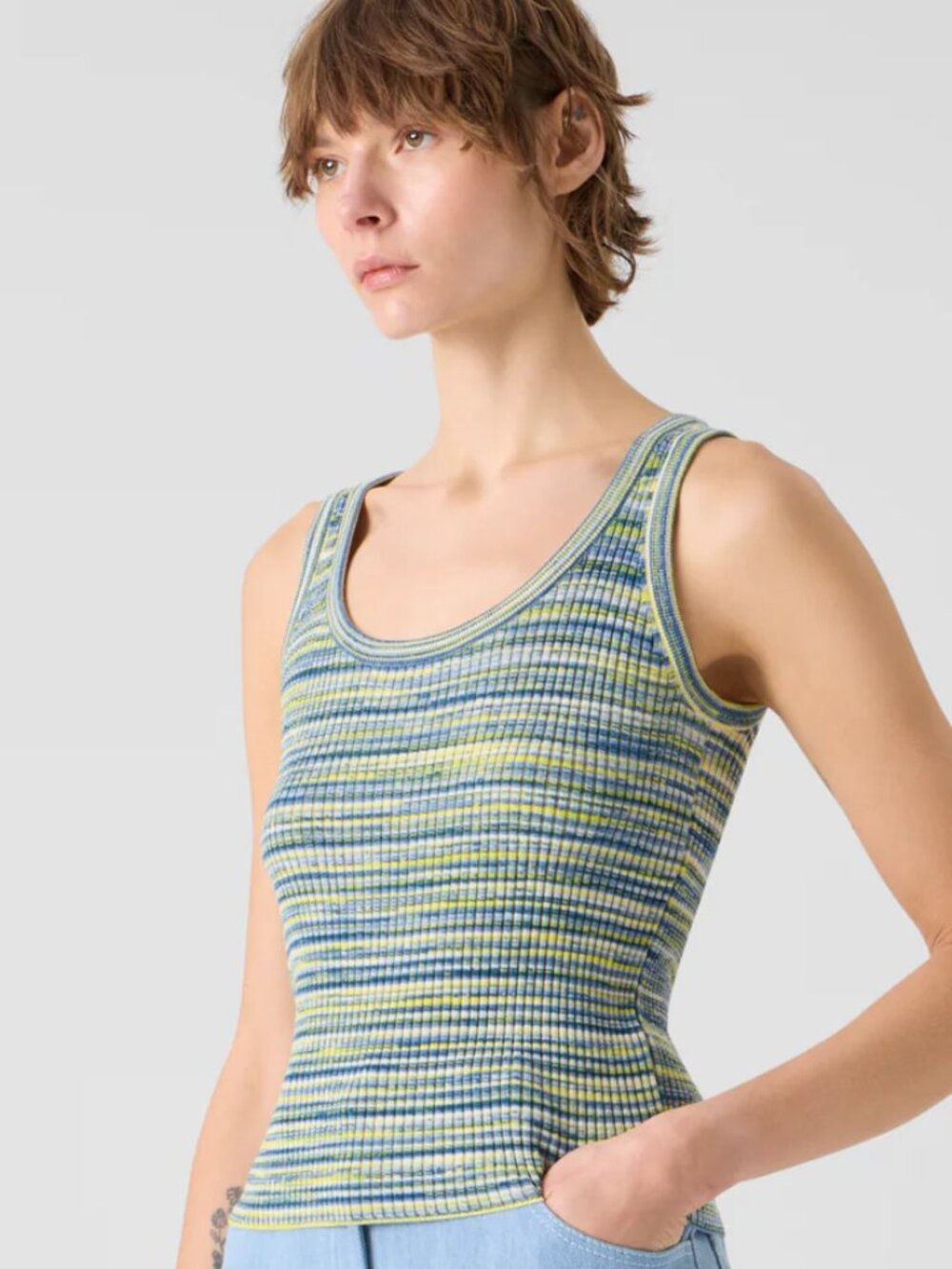 ST JOHN SPORT Scoop Neck Space-Dye Merino Rib Knit Tank size XL